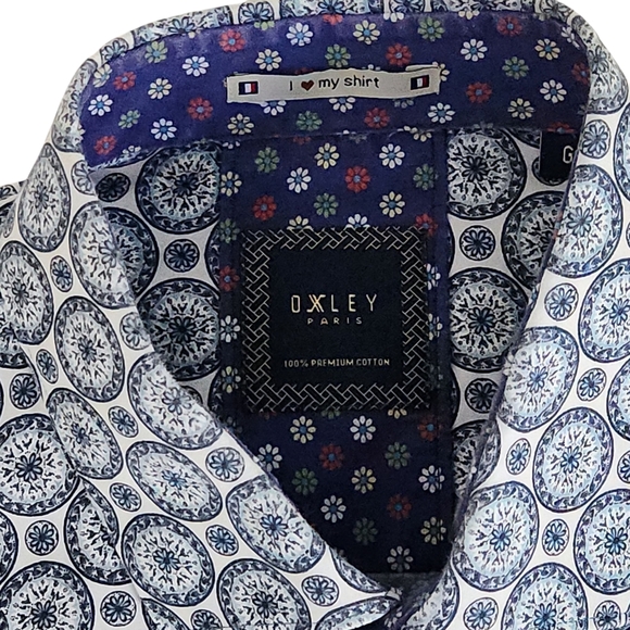OXLEY Geometric Print Button-Up Shirt 100% premium cotton large - Picture 5 of 13